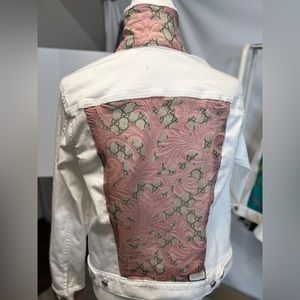 Gucci Monogram Scarf on White Denim Jacket READ DETAILS